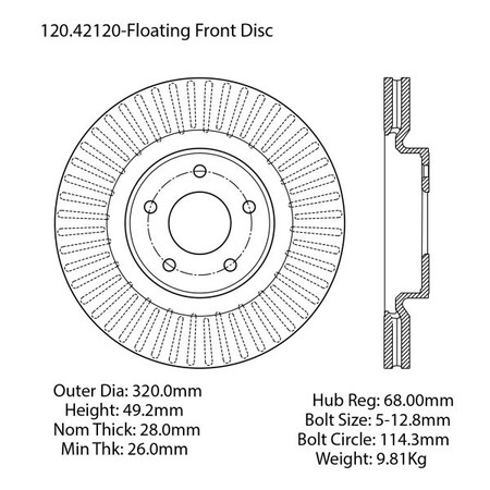 Centric Parts Premium Brake Rotors, 120.42120 120.42120